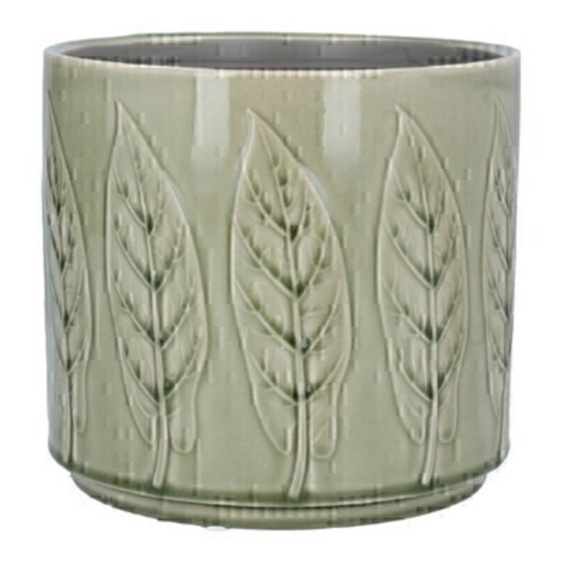 Large Sage Bay Leaf Ceramic Pot Cover By Gisela Graham Large Sage ceramic pot cover with Bay Leaf design by the designer Gisela Graham who designs really beautiful gifts for your home and garden. Suitable for an artifical or real plant. Great to show off your plants and would make an ideal gift for a gardener or someone who likes plants. Also comes available in other sizes. This is the Large pot cover.